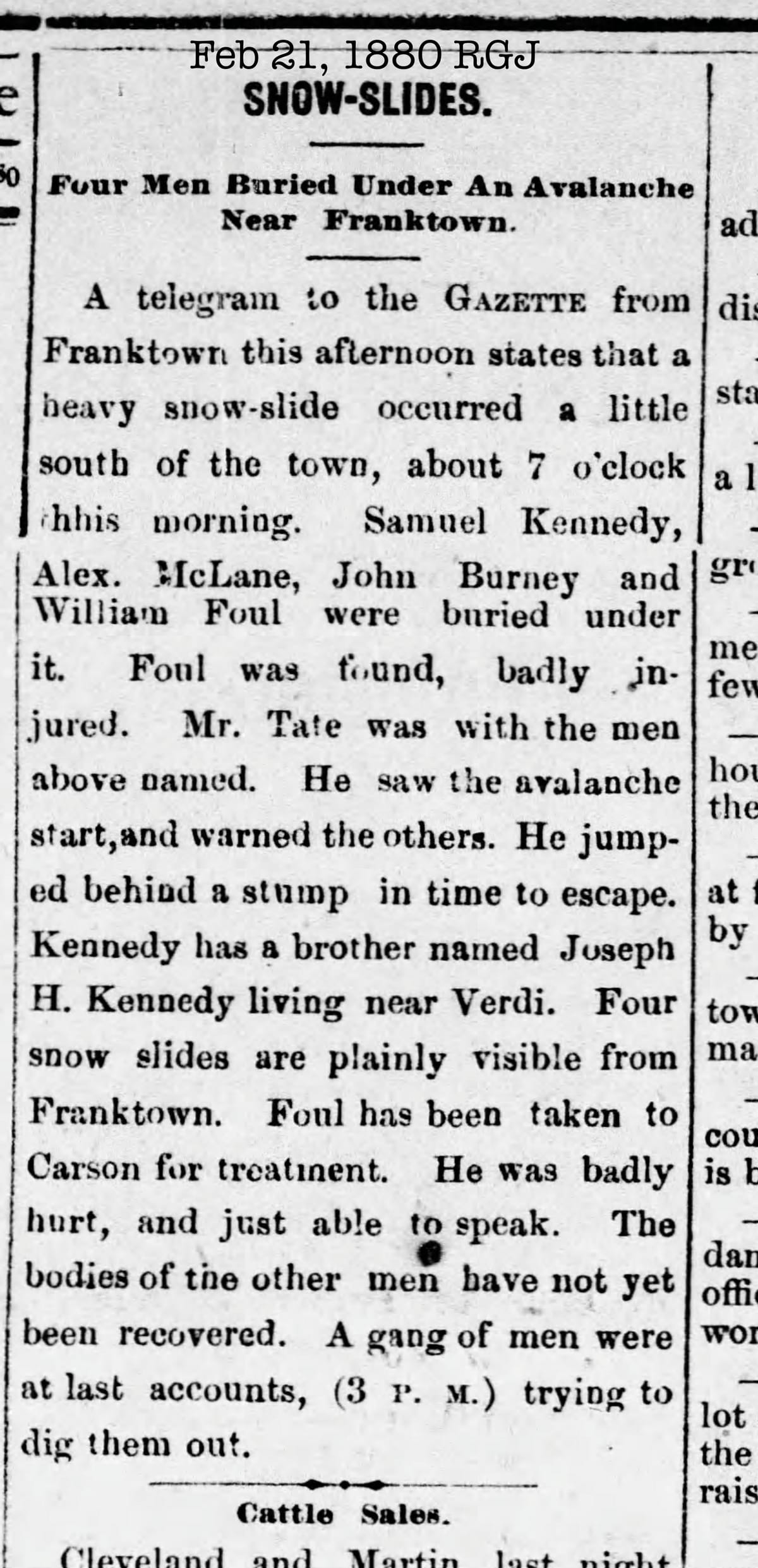 History avalanche 1880